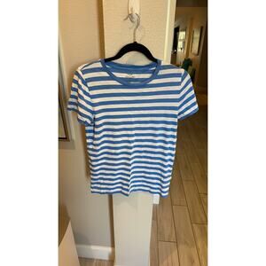 J.Crew Women M Striped Cotton T-Shirt Blue White Casual Basic